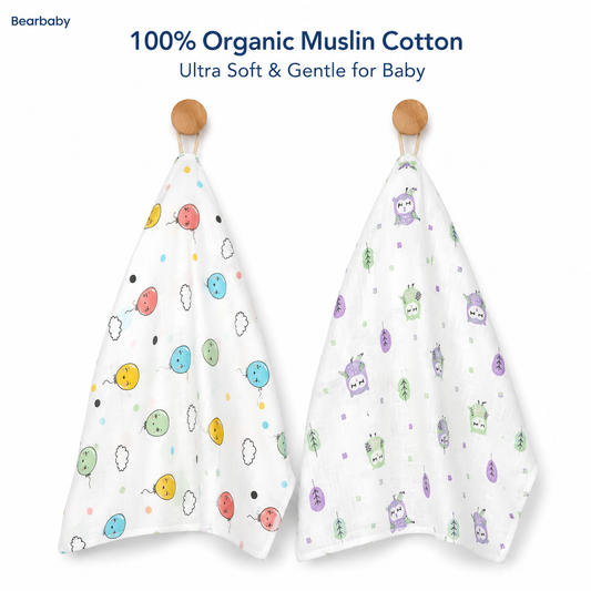Bearbaby Premium Organic Muslin Cotton Baby Burp Cloth Set, Soft Absorbent Washcloths for Daily Baby Care
