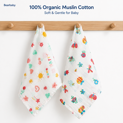 Bearbaby Organic Muslin Cotton Baby Washcloth Set for Newborns, Soft Lightweight Baby Care Essentials