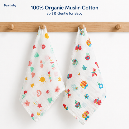 Bearbaby Organic Muslin Cotton Baby Washcloth Set for Newborns, Soft Lightweight Baby Care Essentials