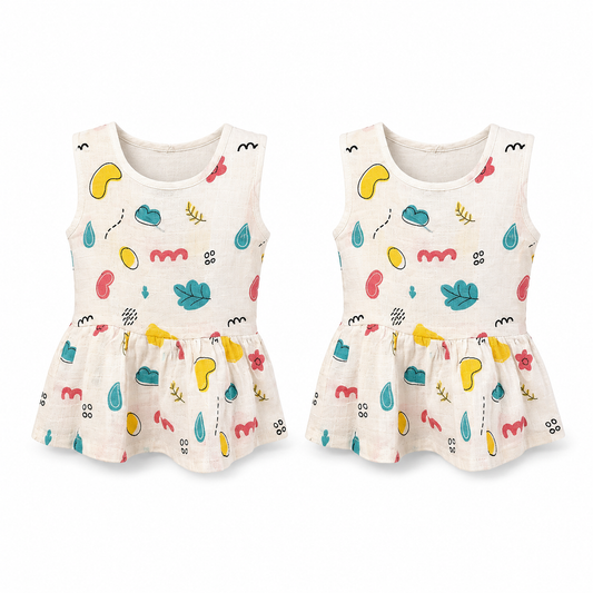 Premium cotton baby frock combo pack 2 for 6M-12M with cloud and balloon assorted prints