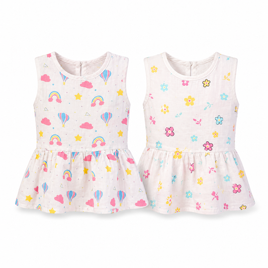 Premium baby frock combo pack 2 for 6M-12M babies with assorted playful prints