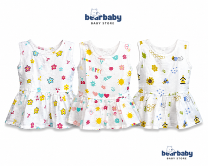 Premium baby dress combo pack of 3 for 3M-6M babies with assorted playful prints