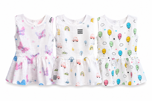 Baby Girl Organic Cotton Sleeveless Frock-Size6M-12M-Combo Pack of 3-Assorted Prints 5
