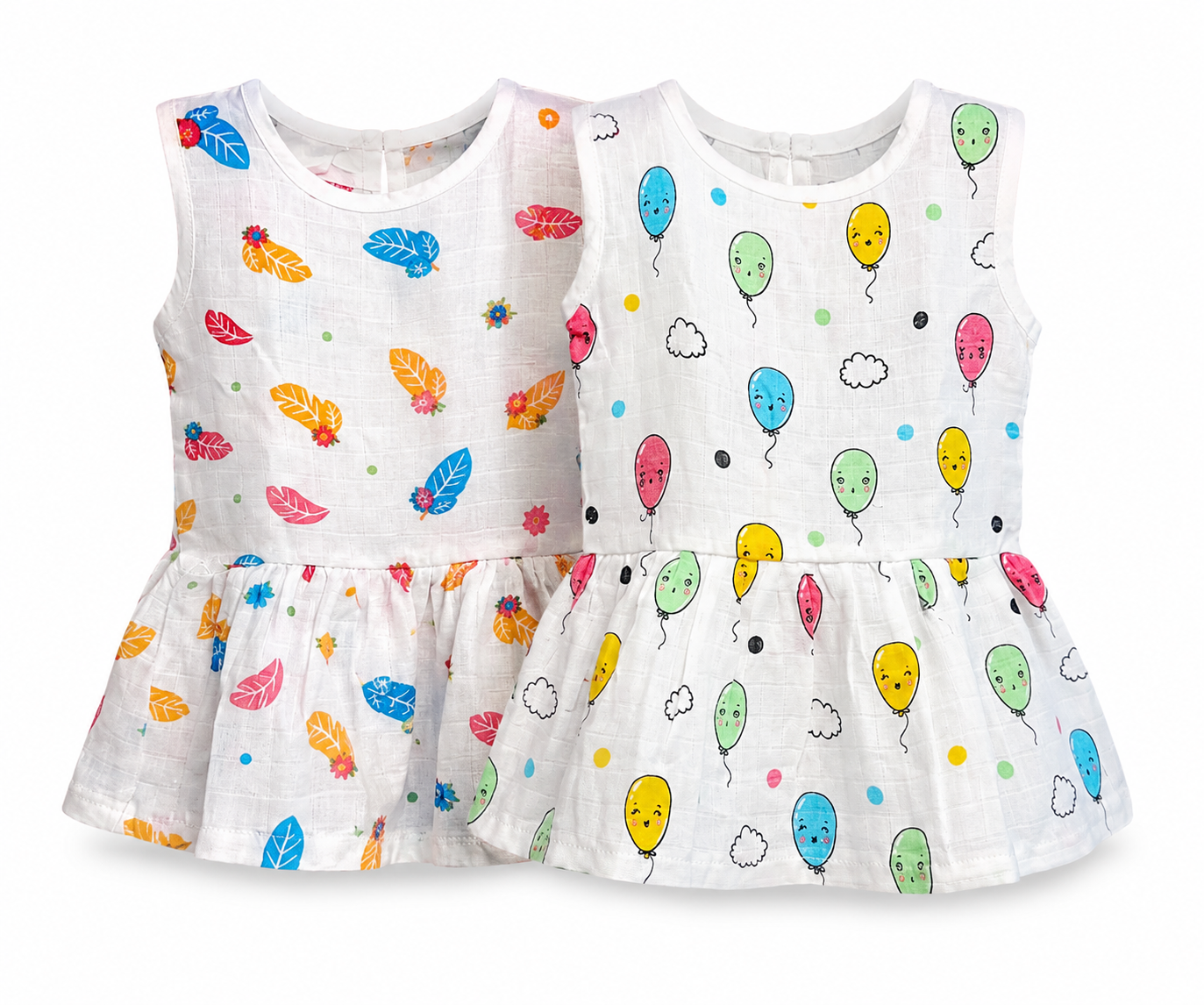 Baby Girl Sleeveless Cotton Frock – Pack of 2 Organic Prints | 3–6 Months