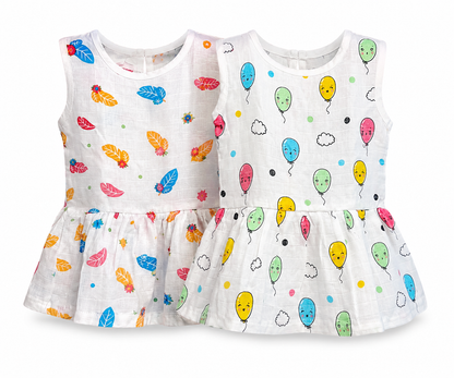 Baby Girl Sleeveless Cotton Frock – Pack of 2 Organic Prints | 3–6 Months