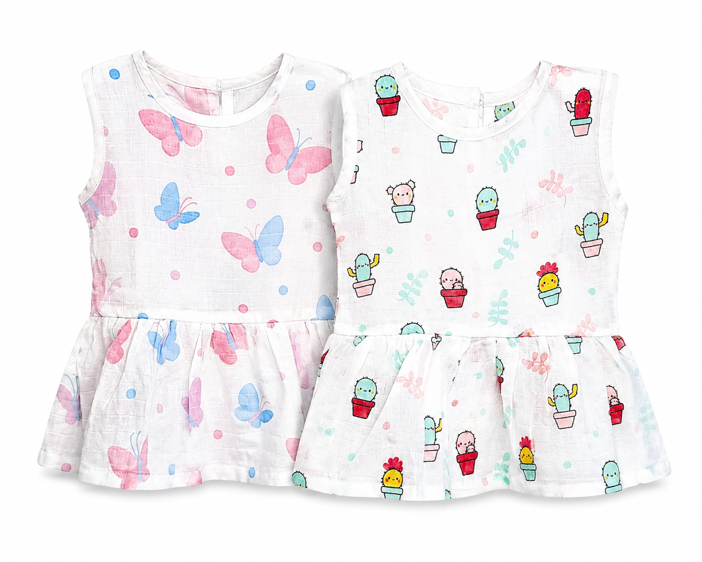 Soft Cotton Baby Frock Pack of 2 – Organic Assorted Prints | 3–6 Months
