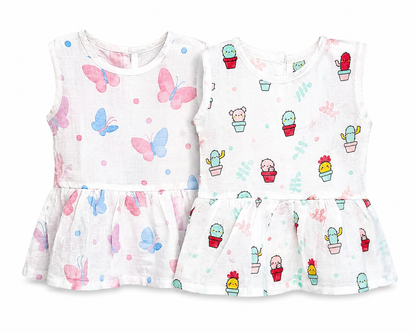 Soft Cotton Baby Frock Pack of 2 – Organic Assorted Prints | 3–6 Months