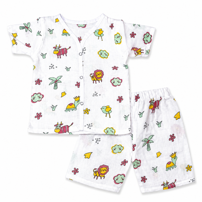 Breathable baby night suit 6M-9M with lion print, soft muslin cotton cordset and baby pajama set