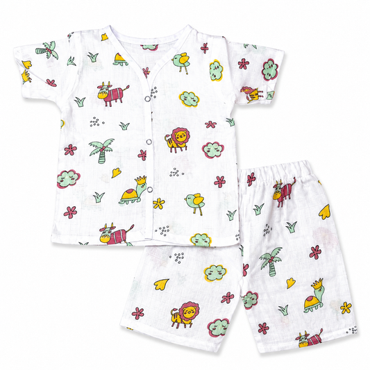 Breathable baby night suit 6M-9M with lion print, soft muslin cotton cordset and baby pajama set