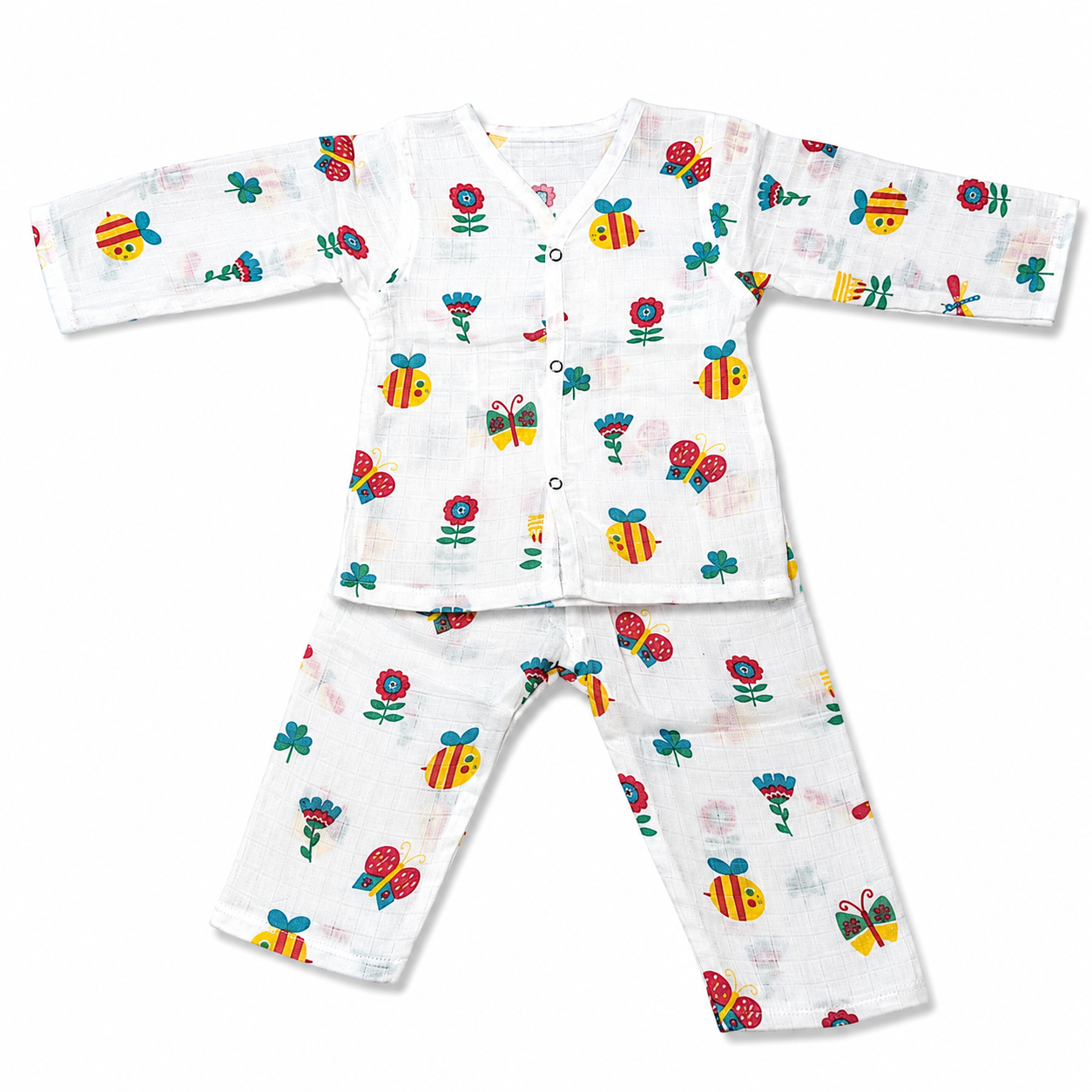 Muslin cotton baby sleepwear 6M-9M with bee print organic baby night suit