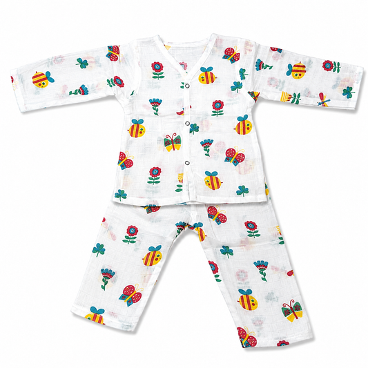 Muslin cotton baby sleepwear 6M-9M with bee print organic baby night suit