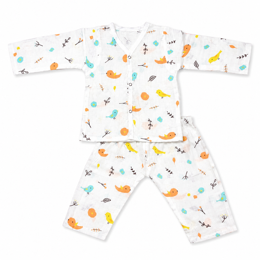Soft Baby Pajama Set 6M-9M | Bird Print