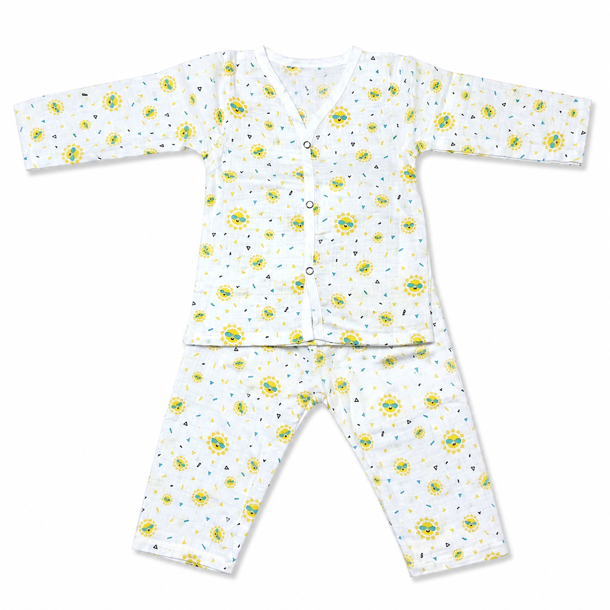Organic cotton baby night suit 6M-9M with soft sun print muslin sleepwear