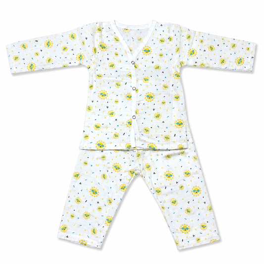 Organic cotton baby night suit 6M-9M with soft sun print muslin sleepwear