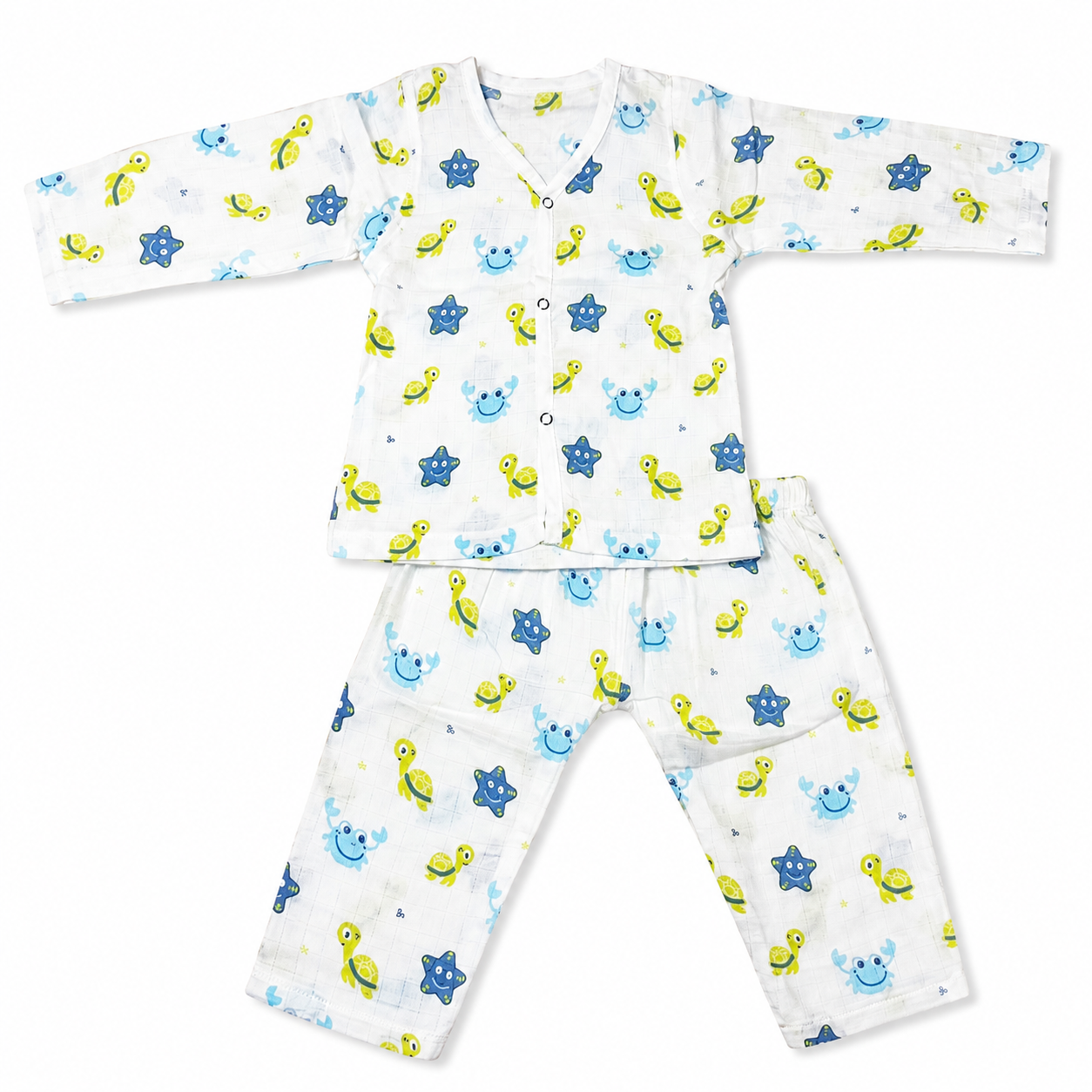 Muslin cotton baby sleepwear 9M-12M with turtle print organic night suit