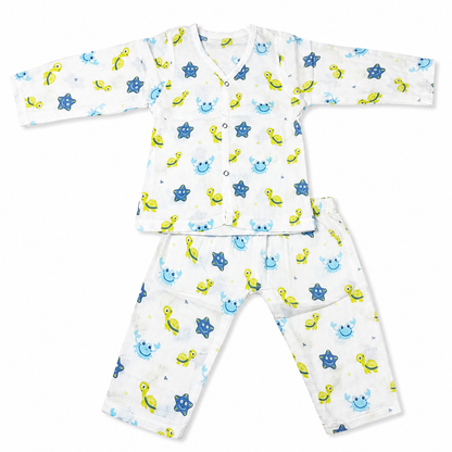 Muslin cotton baby sleepwear 9M-12M with turtle print organic night suit