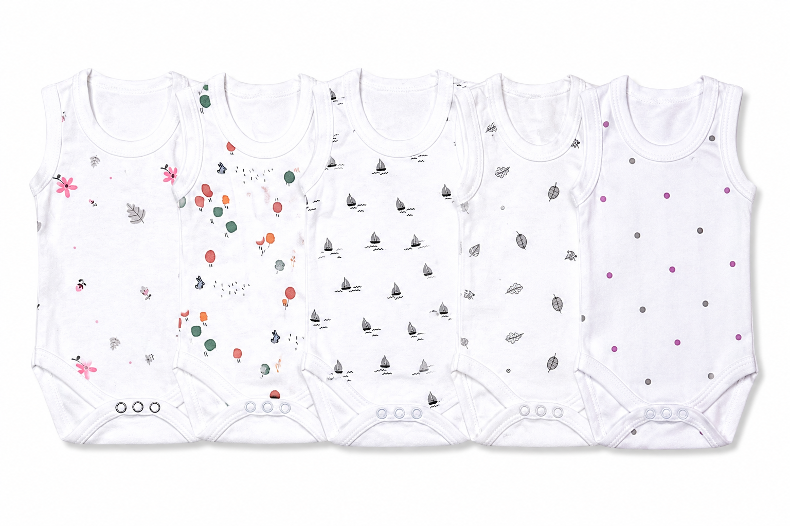 Cotton newborn jumpsuit combo pack of 6 for 0M-3M babies with assorted prints