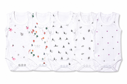 Cotton newborn jumpsuit combo pack of 6 for 0M-3M babies with assorted prints