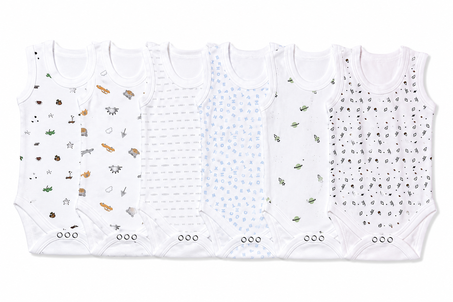 Premium infant romper combo pack of 6 for 0M-3M babies with assorted premium prints
