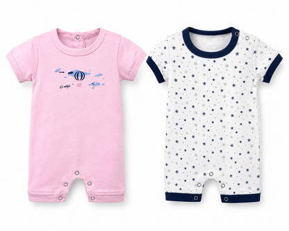 Baby summer romper combo pack of 2 for 3M-6M babies with Assorted Prints