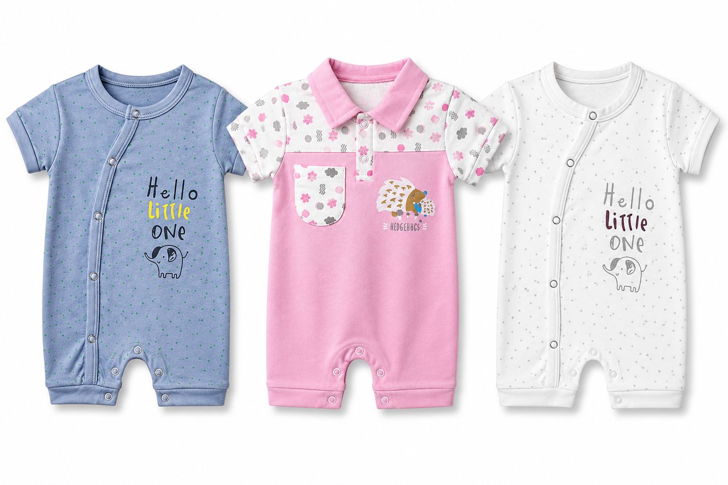 Soft baby romper combo pack of 3 for 6M-9M babies with assorted premium prints