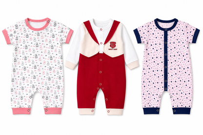 Baby polo romper combo pack of 3 for 6M-9M toddlers with assorted premium prints