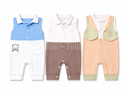 Soft cotton baby jumpsuit combo pack of 3 for 6M-9M babies with assorted premium prints