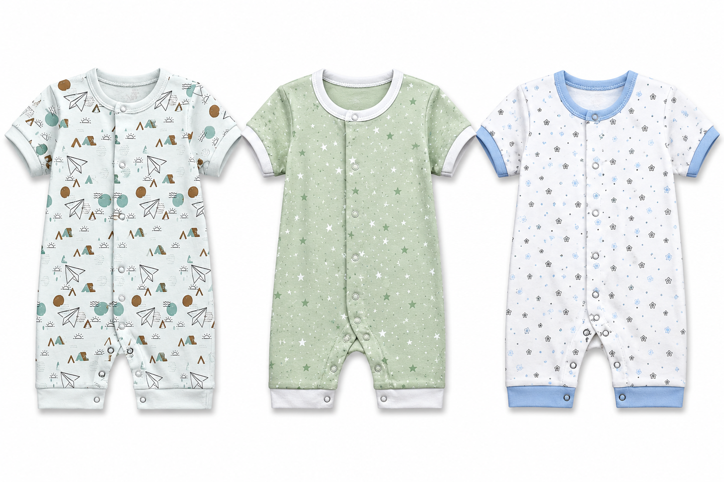 Soft baby romper combo pack of 3 for 6M-9M babies with assorted premium prints