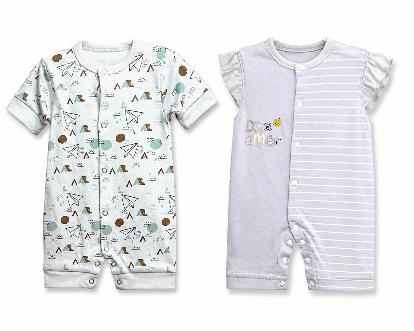 Designer baby romper set of 2 for 9M-12M babies with Assorted Prints