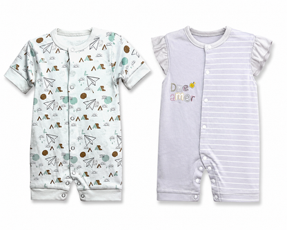 Designer baby romper set of 2 for 9M-12M babies with Assorted Prints