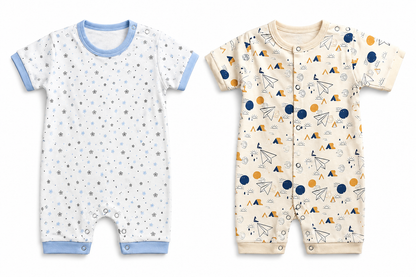 Breathable baby romper combo pack of 2 for 9M-12M babies with Assorted Prints