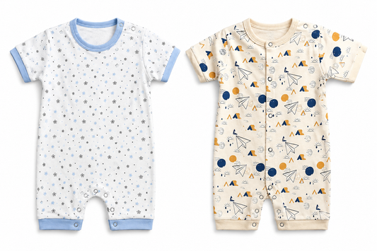 Breathable baby romper combo pack of 2 for 9M-12M babies with Assorted Prints