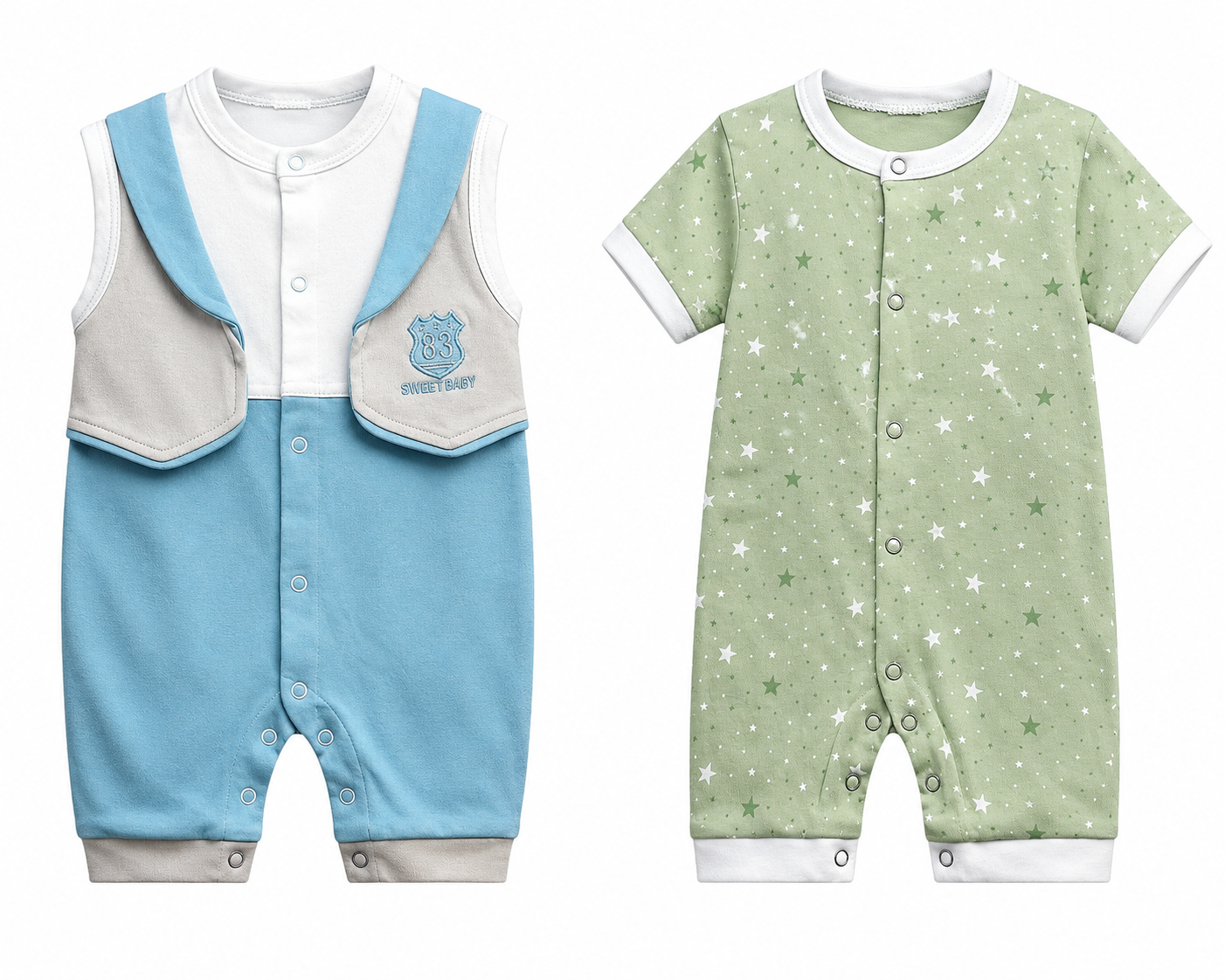 Soft baby romper combo pack of 2 for 9M-12M babies in Assorted Prints