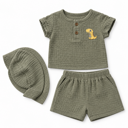 Bearbaby Beige Baby T-Shirt, Shorts & Hat Set | 3M-9M  --5