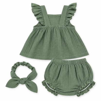 Bearbaby Sage Green Baby Girls Top & Bloomers Set | 3M–18M   --2