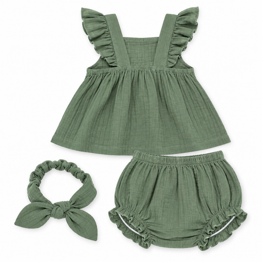 Bearbaby Sage Green Baby Girls Top & Bloomers Set | 3M–18M   --2