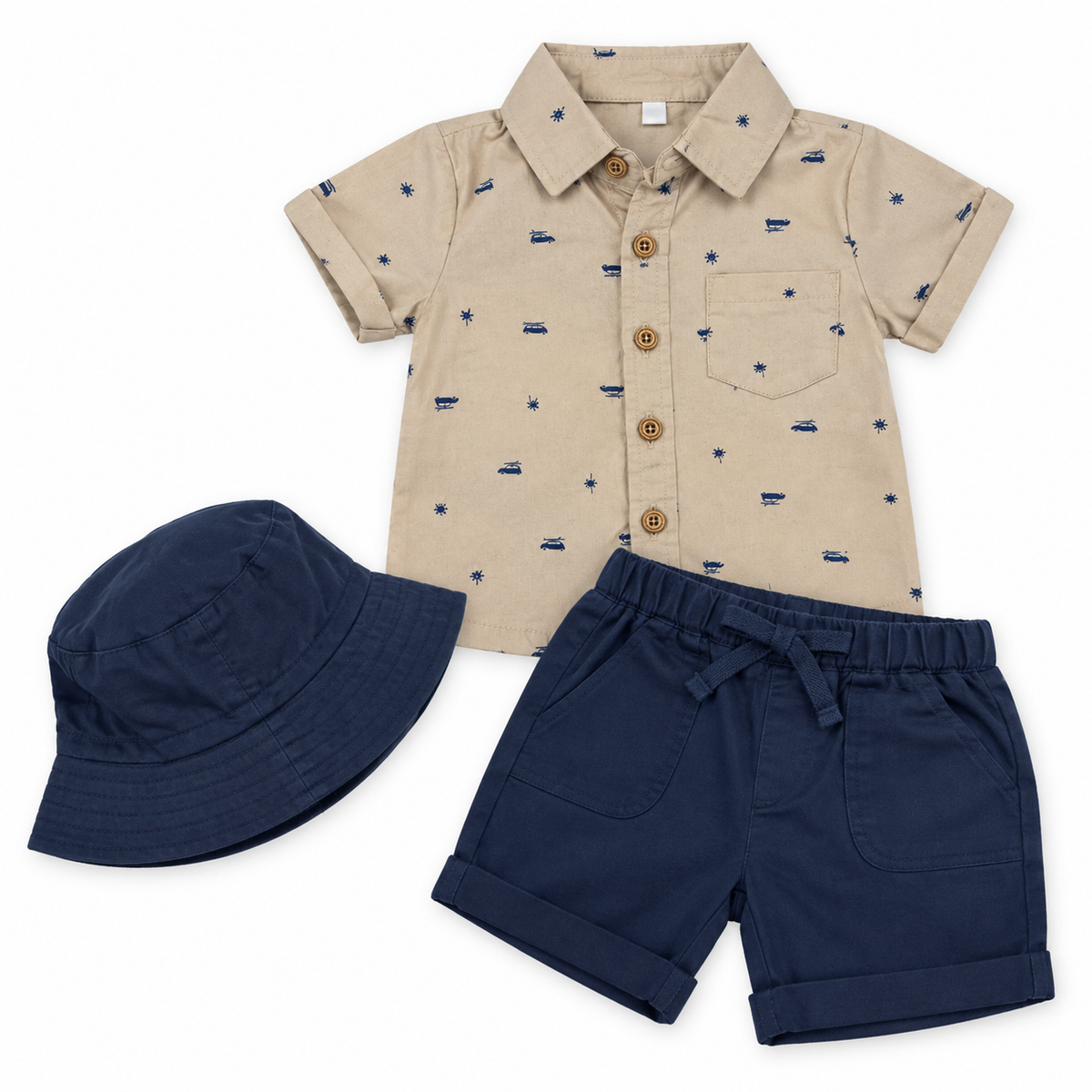 Bearbaby Blue Safari Baby T-Shirt, Shorts & Cap Set | 6M–24M  --6