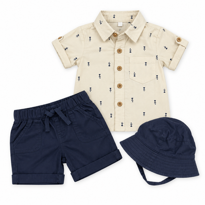 Bearbaby Blue Safari Baby T-Shirt, Shorts & Cap Set | 6M–24M  --6
