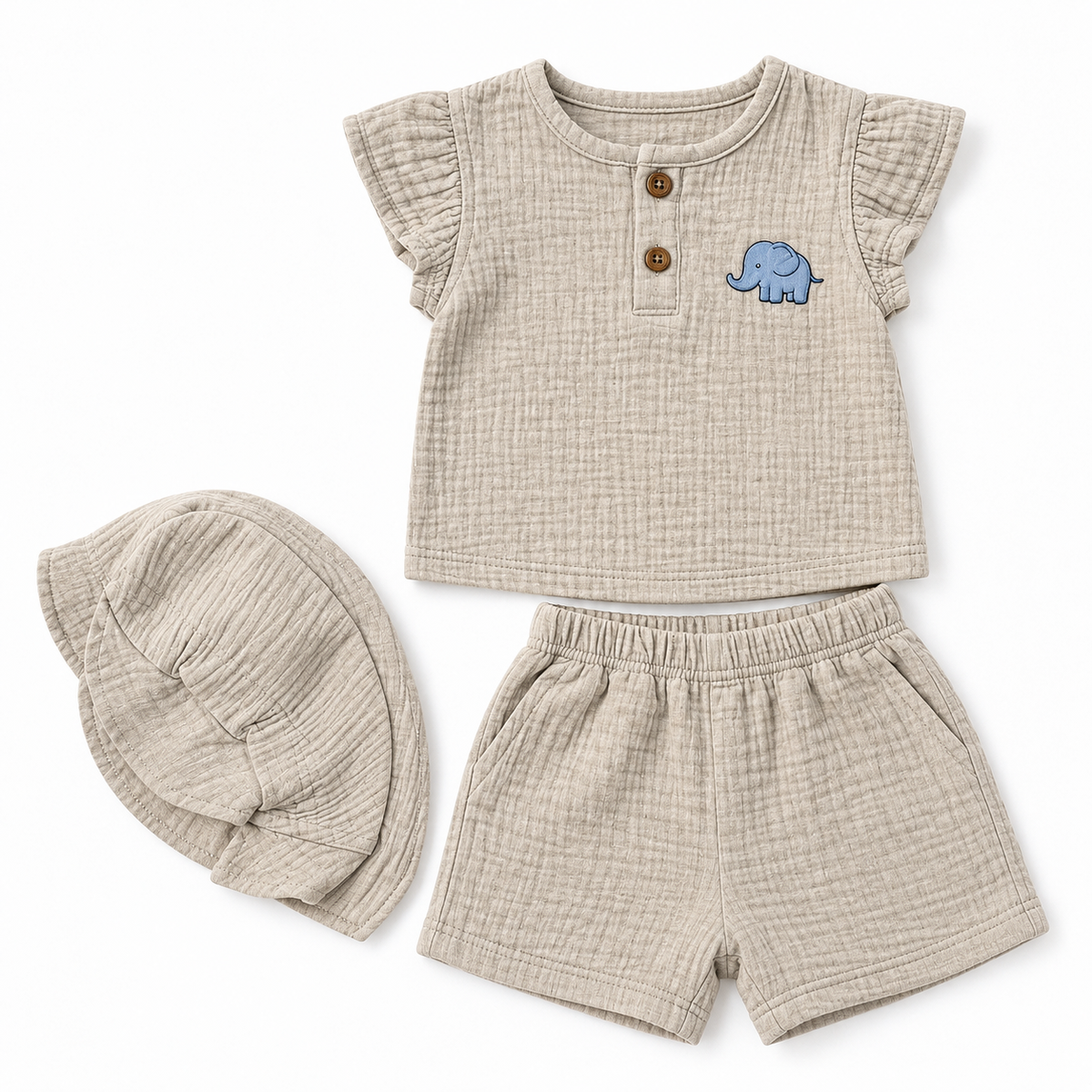 Bearbaby Beige Baby T-Shirt, Shorts & Hat Set | 3M-9M  --5