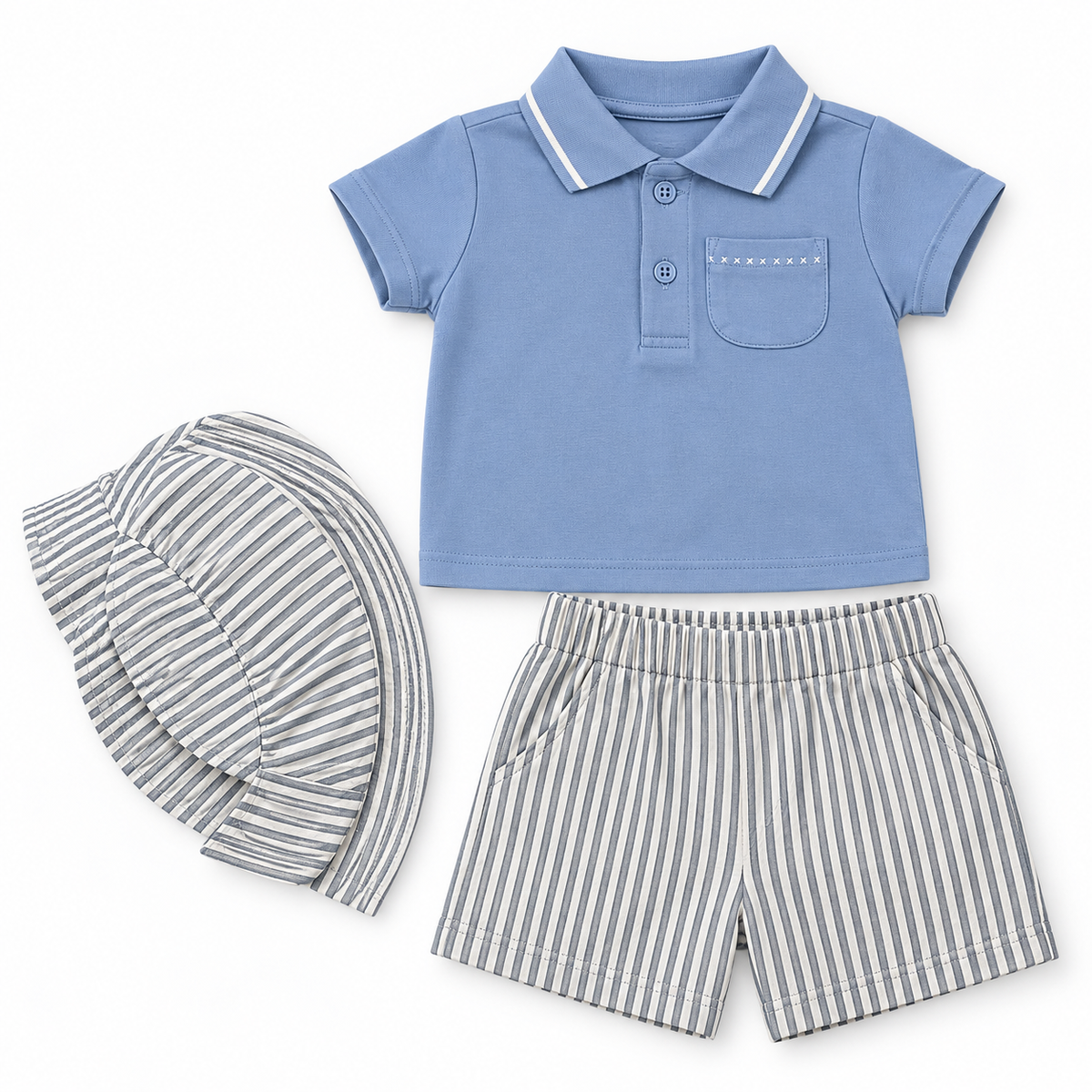 Bearbaby Green Dash Baby Polo T-Shirt, Shorts & Cap Set | 3M-24M   -3
