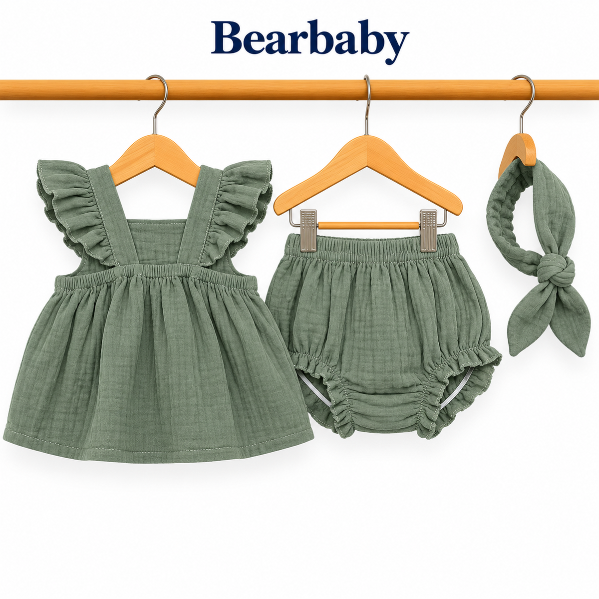 Bearbaby Sage Green Baby Girls Top & Bloomers Set | 3M–18M   --2