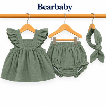 Bearbaby Sage Green Baby Girls Top & Bloomers Set | 3M–18M   --2