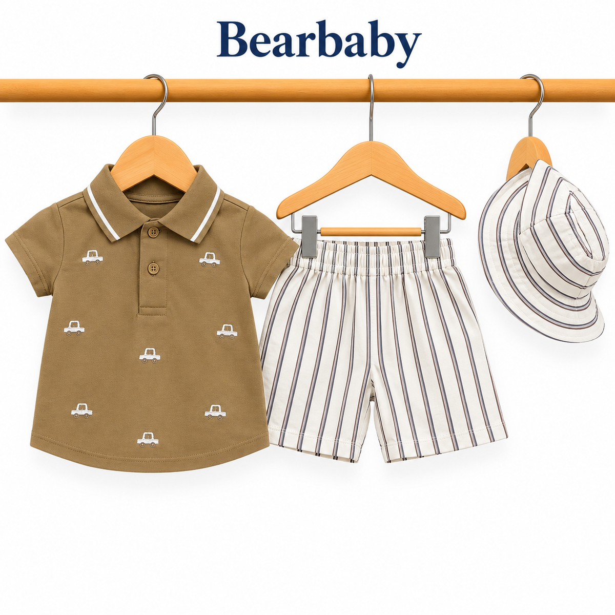 Bearbaby Green Dash Baby Polo T-Shirt, Shorts & Cap Set | 3M-24M   -3