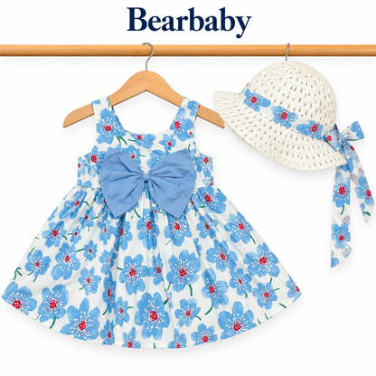 Bearbaby Blue Floral Baby Girls Dress with Hat Set | 6 Months–3 Years  --9