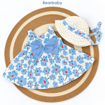 Bearbaby Blue Floral Baby Girls Dress with Hat Set | 6 Months–3 Years  --9