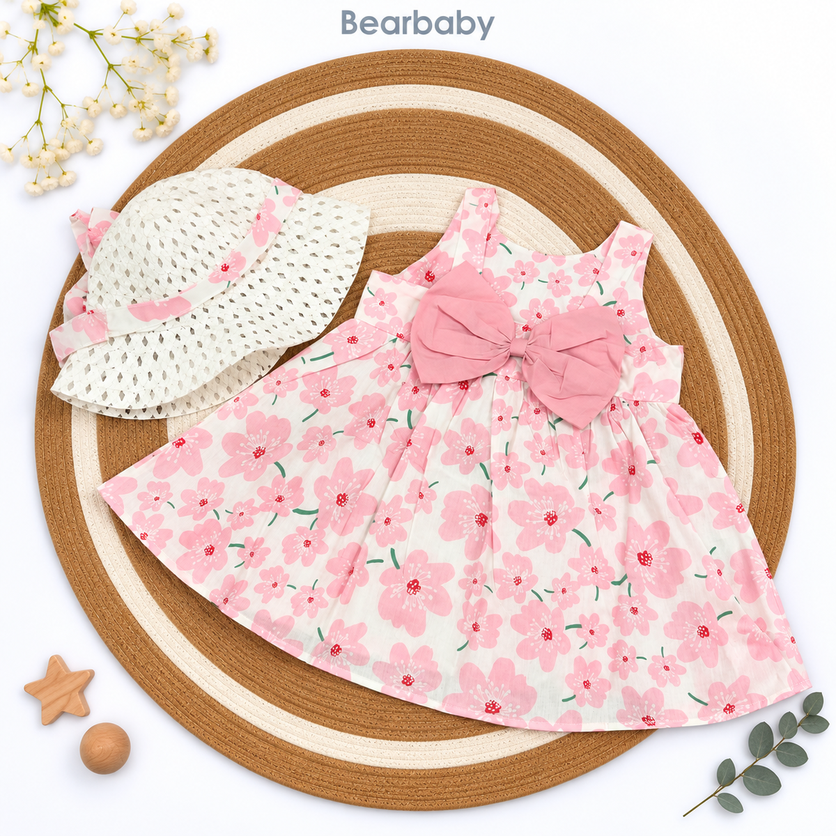 Bearbaby Blue Floral Baby Girls Dress with Hat Set | 6 Months–3 Years  --9