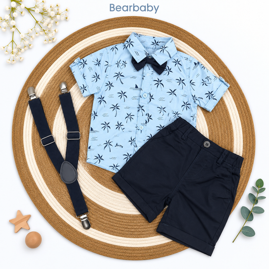 Bearbaby Blue Safari Suspender Shirt & Shorts Set | 9M-36M  --7