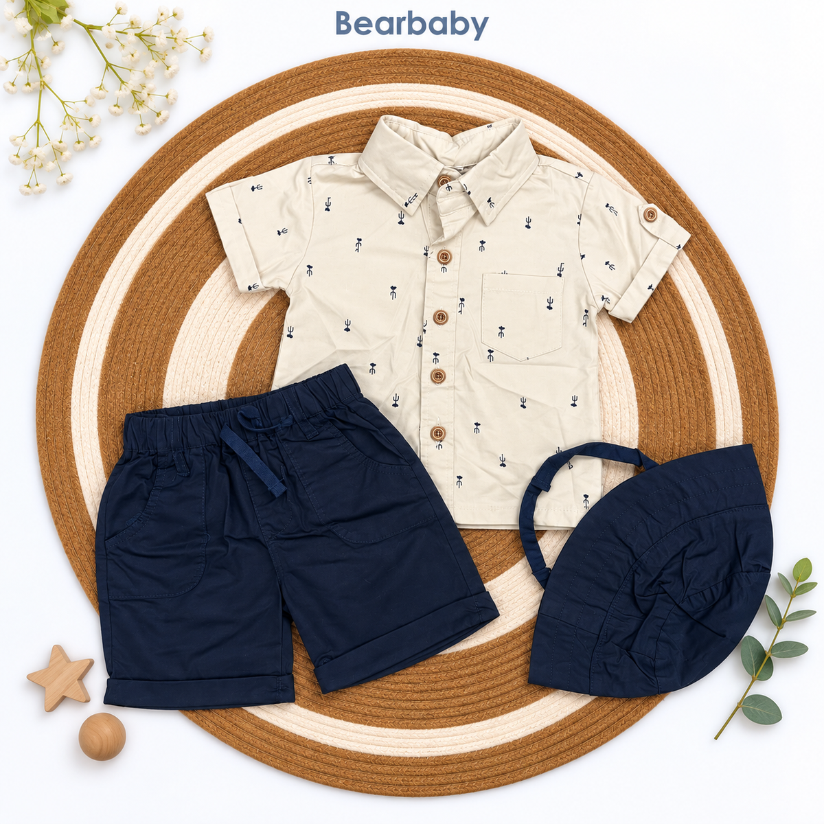 Bearbaby Blue Safari Baby T-Shirt, Shorts & Cap Set | 6M–24M  --6