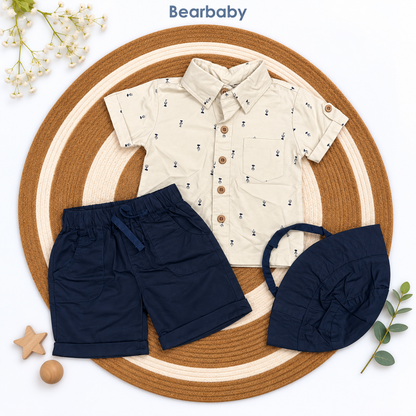 Bearbaby Blue Safari Baby T-Shirt, Shorts & Cap Set | 6M–24M  --6