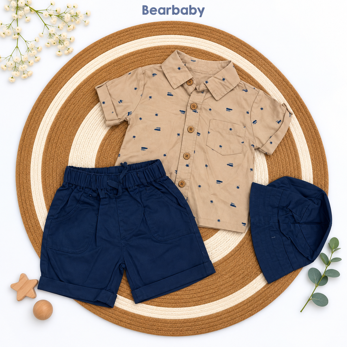 Bearbaby Blue Safari Baby T-Shirt, Shorts & Cap Set | 6M–24M  --6